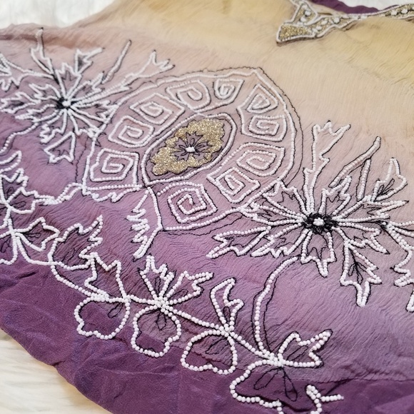 ❌️SOLD💋Of Two Minds Silk Blouse Sheer Beaded 0mbre - Picture 5 of 7